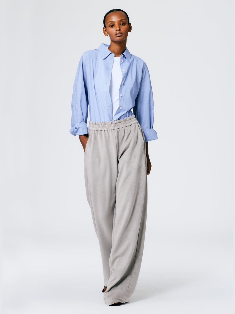NWT the Tibi Ultrasuede Wide Leg Pull On Pant in Grey Size Medium